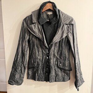 RODIKA ZANIAN Women's Dark Gray Crinkle Fabric Layered Jacket Size S